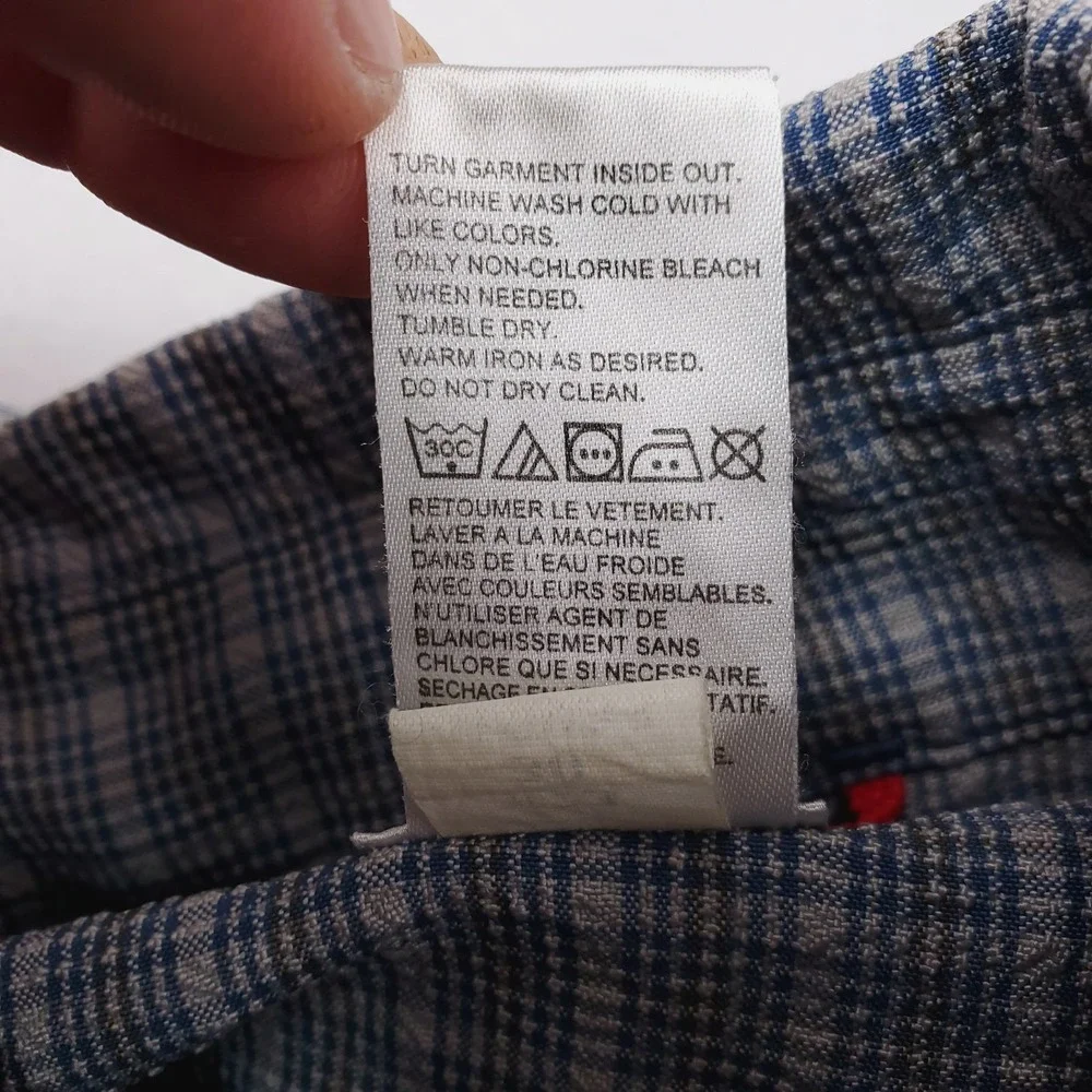 North Face Shirt Mens Medium Gray Blue Plaid Button Down Stretch Outdoor Pocket